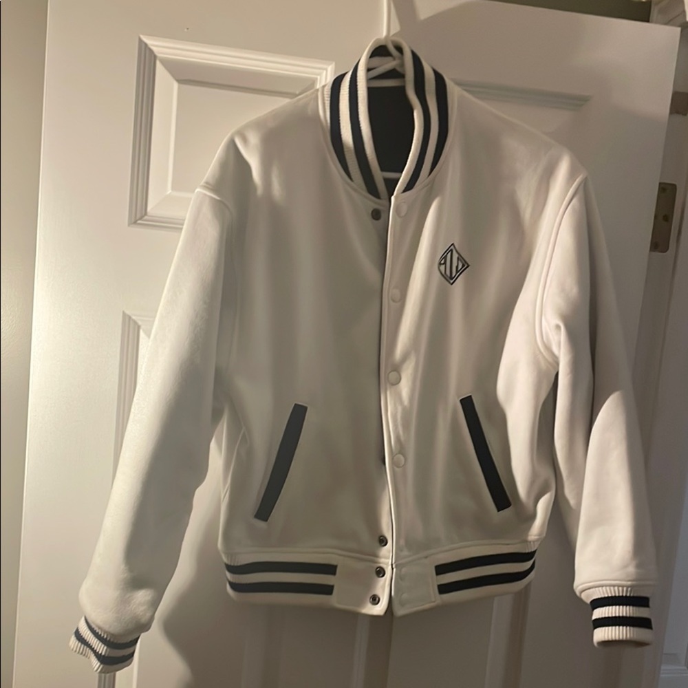Stylish White Varsity Jacket and navy, reversible bomber jacket.
